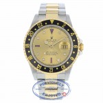 Rolex GMT-Master II Stainless Steel 18k Yellow Gold "Serti" Diamonds & Rubies Champagne Dial 16713 C0KQUN - Beverly Hills Watch 