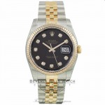 Rolex DateJust 36mm Black Diamond Dial Yellow Gold Stainless Steel Jubilee Bracelet 116233 6EX0R9 - Beverly Hills Watch Company