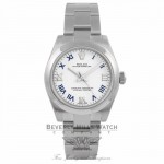 Rolex Oyster Perpetual No-Date 31MM Stainless Steel White Lacquer Dial Blue Roman Markers 177200 JPZWK2 - Beverly Hills Watch Company Watch Store
