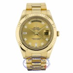 Rolex Day Date II 41mm 18K Yellow Gold Champagne Diamond Dial Fluted Bezel 218238 W17APQ - Beverly Hills Watch Company