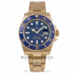 Rolex Submariner Date 40MM 18k Yellow Gold Blue Ceramic Bezel Blue Dial 116618 1QNLT1 - Beverly Hills Watch 