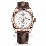 Rolex Sky-Dweller 18K Everose 42mm White-Stick Dial Leather Strap Watch 326135 XLKT4N - Beverly Hills Watch Company
