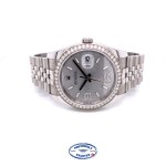 Rolex Datejust 36MM 18k White Gold Diamond Bezel Silver Diamond Dial 116244 Y1M9L5 - Beverly Hills Watch Company