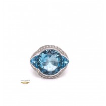Naira & C Blue Topaz and Diamond White Gold Cocktail Ring 14526 - Beverly Hills Watch & Jewelry Company