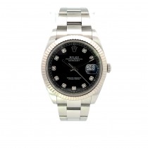 Rolex Datejust 41mm 18k White Gold Bezel Stainless Steel Black Diamond Dial 126334 - Beverly Hills Watch Company  