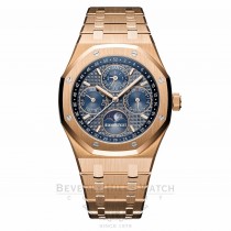 Audemars Piguet Royal Oak Perpetual Calendar Blue Dial Automatic Men's 18 Carat Rose Gold 26574OR.1220OR.02 375QDF - Beverly Hills Watch
