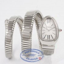 Bulgari Serpenti Stainless Steel Double Wrap Bracelet Silver Dial Diamond Bezel 35mm Ladies Watch SP35C6SDS.2T Beverly Hills Watch Company Watch Store