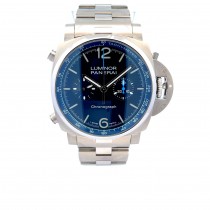 Panerai Luminor Chronograph 44mm Stainless Steel Blue Dial PAM01110 - Beverly Hills Watch Company