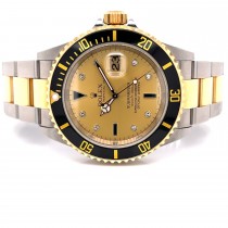 Rolex Submariner Steel and Yellow Gold Champagne Serti Diamond Dial 16613 FHUNCN - Beverly Hills Watch Company