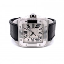 Cartier Santos 100 Large Stainless Steel Leather Strap W20073X8 MV1P1J - Beverly Hills Watch Company