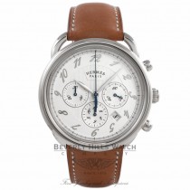 Hermes Arceau Chronograph Stainless Steel Silver Dial Leather Strap 038694WW00 MQK29M - Beverly Hills Watch Company Watch Store