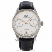 IWC Portuguese 42MM Stainless Steel Silver Dial Rose Gold Markings Alligator Strap IW500704 5E1HNE - Beverly Hills Watch Company Watch Store