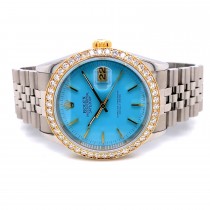 Rolex Datejust Tiffany Blue 36MM 18k Yellow Gold Diamond Bezel 16233 LKXJ1P - Beverly Hills Watch Company