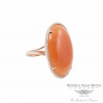 Designs by Naira Rosel Gold 14K Oval Peach Aventurine Diamond Halo Setting Ladies Ring Beverly Hills Jewelry Store