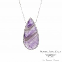 Designs by Naira White Gold Chain Striped Amethyst Micro Set Diamond Halo Setting Ladies Necklace Beverly Hills Jewelry Store