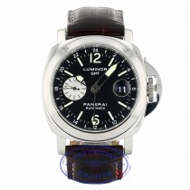 Panerai Luminor GMT 44MM Stainless Steel Black Dial Brown Alligator Strap PAM00088 XT4L9T - Beverly Hills Watch Company