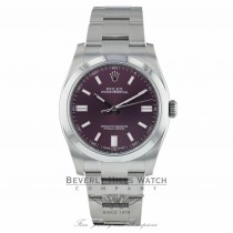 Rolex Oyster Perpetual 36mm Stainless Steel Red Grape Dial Index Markings Bracelet 116000 DCTF9Z - Beverly Hills Watch Company