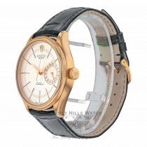 Rolex Cellini Date 39MM Everrose Domed Fluted Double Bezel Silver Guilloche Dial Black Strap 50515 CZ83Q9 - Beverly Hills Watch Company