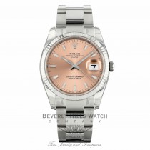 Rolex Oyster Perpetual Date 34mm 18k White Gold Fluted Bezel Pink Dial 115234 EQMN0Z - Beverly Hills Watch Company