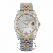 Rolex Datejust 36mm Stainless Steel and Rose Gold Mother of Pearl Diamond Dial 116231 DZH0JT - Beverly Hills Watch Company