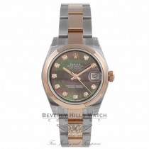 Rolex DateJust 31mm Rose Gold and Steel Black Mother of Pearl Diamond Dial 178241 UDM466 - Beverly Hills Watch Store
