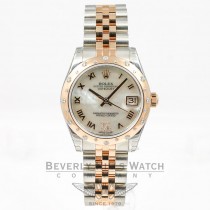 Rolex Datejust 31mm Stainless Steel and Rose Gold Jubliee Bracelet Smooth Sprinkled Diamond Bezel Mother of Pearl Roman Numeral Diamond Dial Watch 178341 Beverly Hills Watch Company Watches