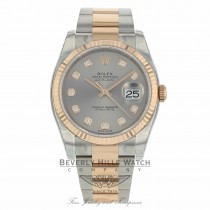 Rolex Datejust 36mm Stainless Steel and Rose Gold Oyster Bracelet Rhodium Diamond Dial 116231 TAMC1W - Beverly Hills Watch
