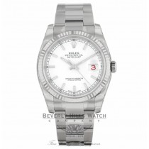 Rolex Datejust 36MM Stainless Steel 18k White Gold Fluted Bezel White Dial Oyster Bracelet 116234 TQ88X6 - Beverly Hills Watch Company