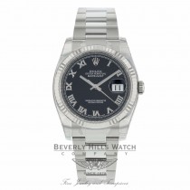 Rolex Datejust 36MM Black Roman Dial Oyster Bracelet 18k White Gold Fluted Bezel 116234 1W82Y5 - Beverly Hills Watch Company