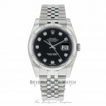 Rolex Datejust 36mm Stainless Steel White Gold Fluted Bezel Black Diamond Dial 116234 YEXHPV - Beverly Hills Watch Company 