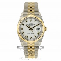Rolex Datejust 36mm Stainless Steel and Yellow Gold Jubilee Bracelet White Dial Gold Roman 126233 048NJD - Beverly Hills Watch Company