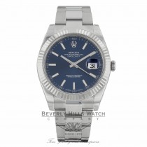 Rolex Datejust II 41mm 18k White Gold Blue Index Hour Markers Stainless Steel Oyster Bracelet 126334 CNK9KQ - Beverly Hills Watch