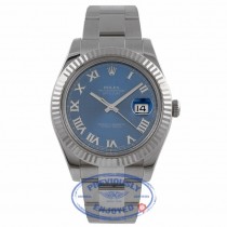 Rolex Datejust II 41mm Stainless Steel White Gold Fluted Bezel Blue Roman Dial 116334 92FLAC - Beverly Hills Watch Company Watch Store