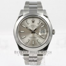 Rolex Datejust II 41mm Stainless Steel Oyster Bracelet Smooth Bezel Silver Stick Dial Watch 16300 Beverly Hills Watch Company Watches