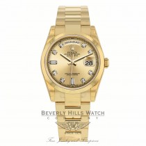 Rolex Day Date 36mm 18k Yellow Gold Champagne Diamond Baguette Dial 118208 U1DDM1 - Beverly Hills Watch