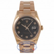 Rolex Day-Date President 36MM 18k Rose Gold Domed Bezel Black Dial 118205 8W702E - Beverly Hills Watch Company Watch Store
