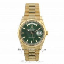 Rolex Day-Date President 36mm Yellow Gold Fluted Bezel Green Dial 118238 F640X3