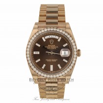 Rolex Day-Date 40mm Everose Gold President Chocolate Diamond Baguette Dial 228345RBR WPKD18 - Beverly Hills Watch