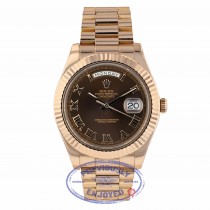 Rolex Day Date II President 41mm Rose Gold Chocolate Roman Dial 218235 8WF562 - Beverly Hills Watch Company 