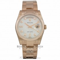 Rolex Day-Date President 36mm Everose Gold White Mother-of-Pearl Oxford Motif 118235 C5YWU2 - Beverly Hills Watch Company