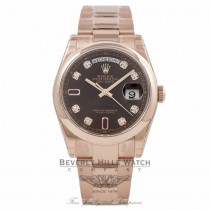 Rolex Day-Date 36mm Rose Gold Oyster Bracelet Bronze Diamond/Ruby Dial 118205 KVEFLH Beverly Hills Watch Company Watch Store