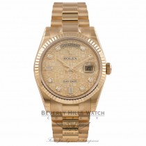 Rolex Day-Date President 36MM 18k Yellow Gold Fluted Bezel Yellow Mother of Pearl Jubilee Diamond Dial President Bracelet 118238 5EHWCT - Beverly Hills Watch Company Watch Store
