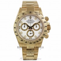 Rolex Cosmograph Daytona White Diamond Dial 18k Yellow Gold Oyster Bracelet 116528 5U51RU - Beverly Hills Watch Company