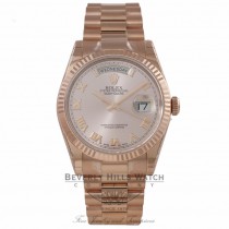 Rolex Day-Date President 36mm Everose Pink Roman Dial Fluted Bezel President Bracelet 118235 DLA7T2 - Beverly Hills Watch Company Watch Store