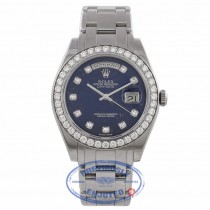 Rolex Day-Date Platinum Masterpiece Diamond Bezel Blue Diamond Dial 18946 FKTF1Z - Beverly Hills Watch Company Watch Store