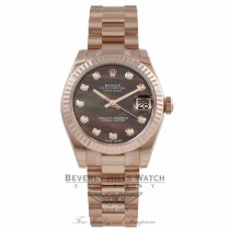 Rolex Datejust 31mm 18k Rose Gold President Bracelet Fluted Bezel Black Mother of Pearl Diamond Dial 178275 J45JUU - Beverly Hills Watch Company