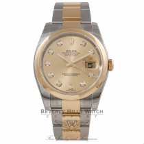 Rolex Datejust 36MM 18k Yellow Gold Stainless Steel Domed Bezel Champagne Diamond Dial 116203 CQP111 - Beverly Hills Watch Company Watch Store