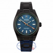 Rolex Milgauss 40mm DLC Blue Dial Stainless Steel 116400 TAN1R5 - Beverly Hills Watch Company