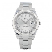 Rolex Datejust II 41MM 18k White Gold Fluted Bezel Silver Diamond Dial 116334 SDO 0WR1MA - Beverly Hills Watch