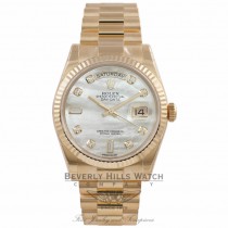 Rolex Day-Date President Bracelet 18K Yellow Gold Fluted Bezel Mother of Pearl Diamond Dial 118238 7MFNHK - Beverly Hills Watch Company Watch Store